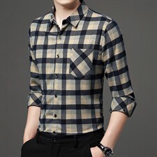 格子衬衫男长袖2023秋季新款休闲百搭衬衣中年商务时尚男装，男装衬衫，电商B212（原钱塘6029）