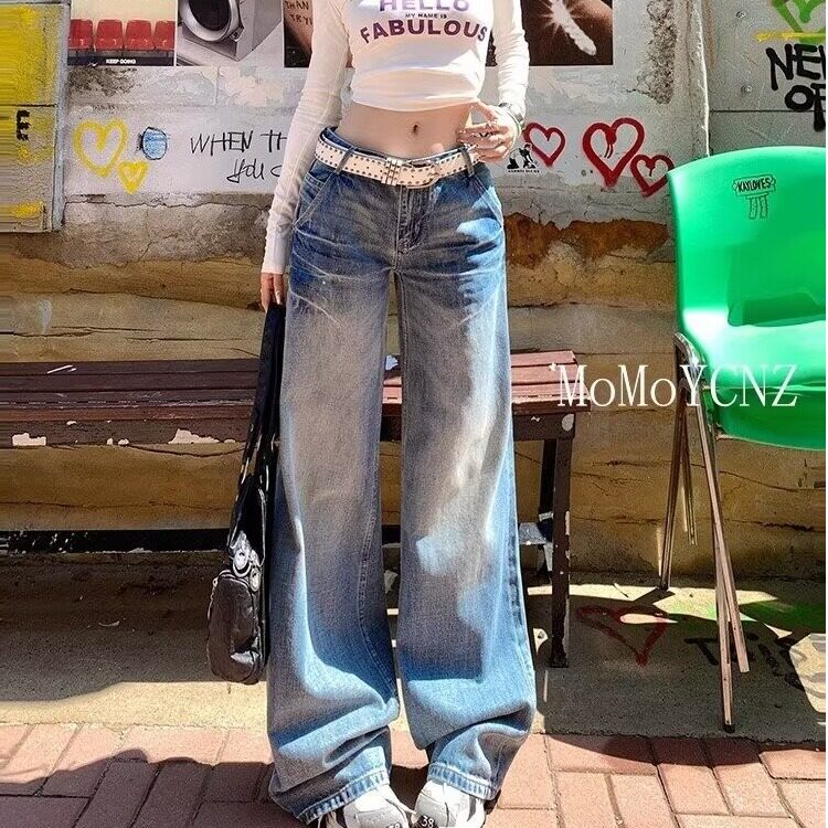 复古阔腿牛仔裤女低腰宽松直筒裤文艺高腰新款常规阔腿裤长裤百搭,男装牛仔裤,星座218-1（原230）