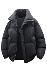 3D立体支持二开立领PU皮棉服男短款棉衣外套宽松面包服M810-P75，男装棉衣，电商A441