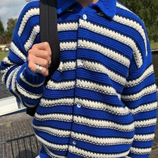 秋季新款Polo领彩色条纹毛衣男宽松休闲慵懒风撞色针织衫MY001，男装针织衫/毛衣，星座1116A（原606A-3）