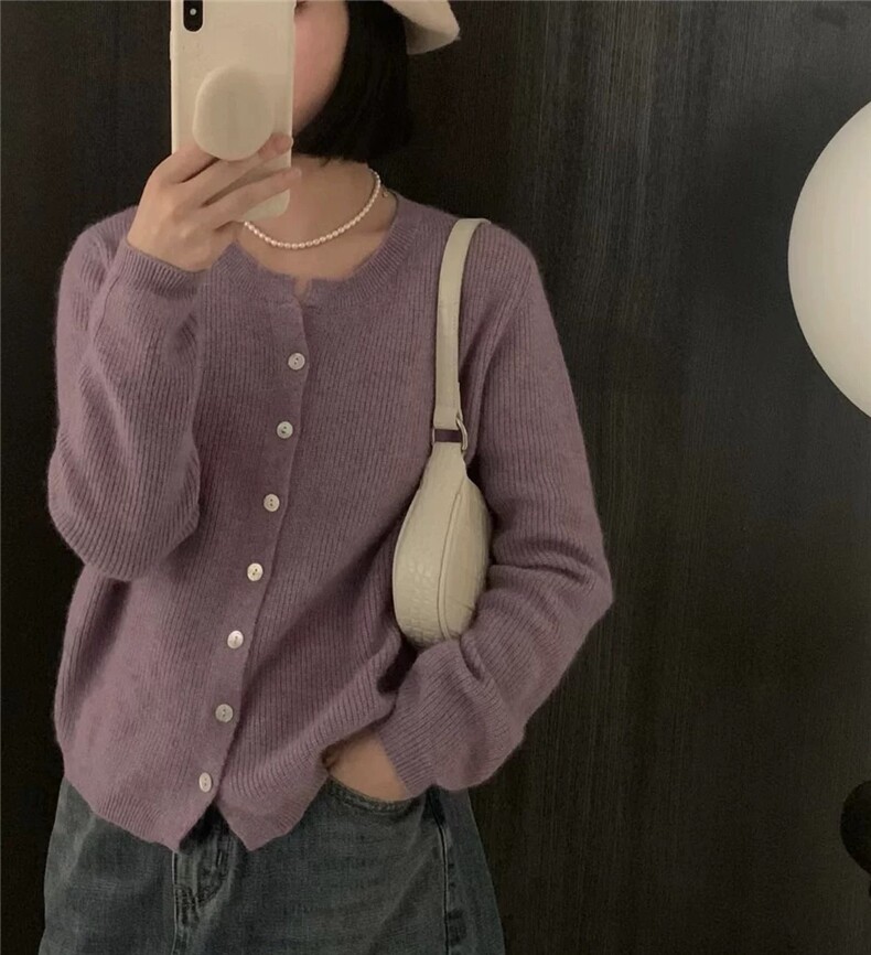 长袖针织开衫女宽松百搭纯色羊毛休闲外套上衣,女装羊毛衫,思途羊绒