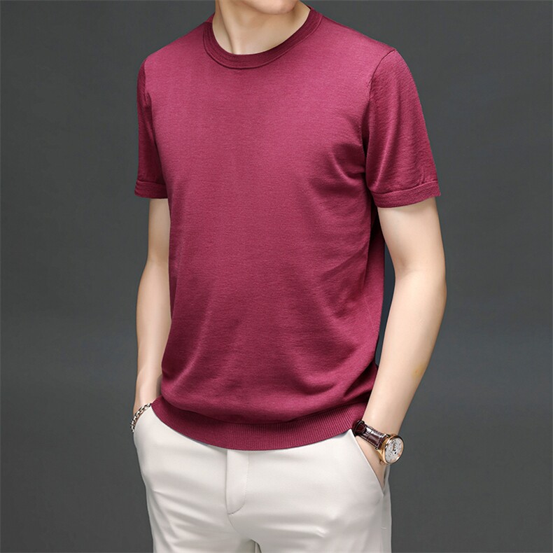 M9160502021夏季新款桑蚕丝T恤衫男纯色透气短袖白搭男装,男装T恤,电商B360