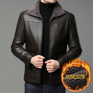 秋冬季皮衣夹克中年男加绒加厚毛领新款男士皮外套QLMP808-P150图片