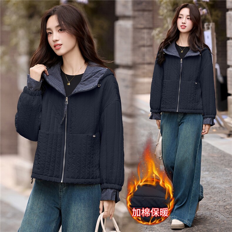 现货2025冬装新款连帽撞色时尚休闲女士棉衣棉服,女装棉衣/棉服,木子恋