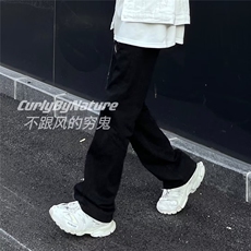 美式高街Vibe风拉链牛仔裤ins潮牌喇叭裤加绒阔腿裤K6087-P48网图，男装牛仔裤，电商B245
