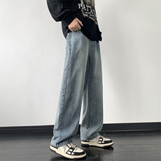 春秋季新款牛仔裤男宽松直筒潮牌港风潮流百搭长裤子星座205-1，男装牛仔裤，星座205-1