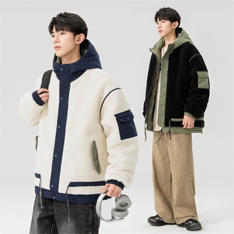 羊羔绒棉衣男秋冬季加厚外套连帽青少年棉服2025新款男士棉袄防寒,男装棉衣,电商A409-1