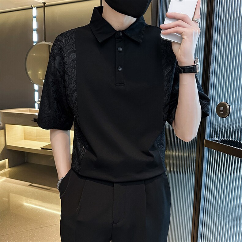2025春季新款T恤高品质提花拼接翻领短袖T恤小伙上衣901T57-P58,男装T恤,星座901