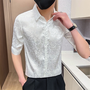 507A-CS501-P48 2025时尚中袖衬衣男士痞帅青年花衬衫图片