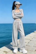 女春新款欧货时尚休闲套装修身显瘦开衫上衣内搭吊带阔腿裤三件套，女装套装/套裙，江南