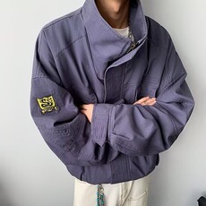 纯色翻领夹克男春秋季2025新款工装外套上衣百搭宽松简约复古休闲，男装夹克，星座506A