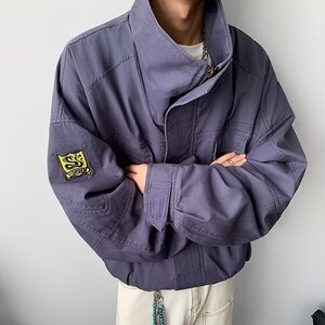 纯色翻领夹克男春秋季2025新款工装外套上衣百搭宽松简约复古休闲图片