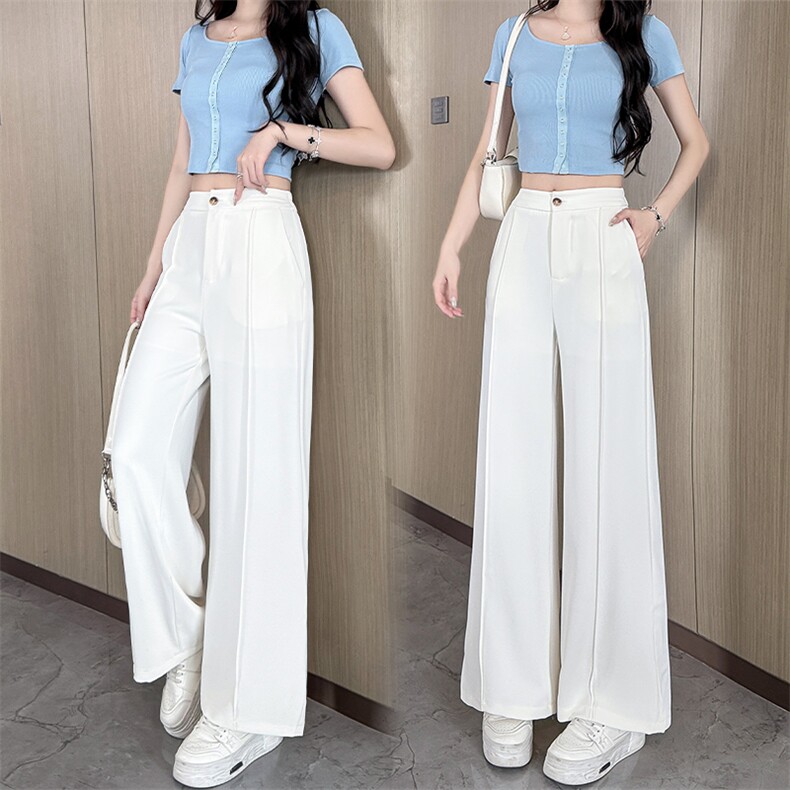 水衣源3310款新款坠感显瘦松紧腰直筒休闲西装阔腿裤，女装休闲裤，水衣源