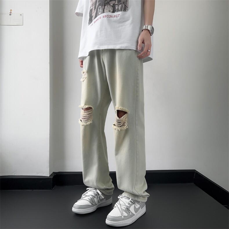牛仔裤男破洞韩版潮流痞子帅气高街2023夏季新款ins长裤RK195-P41,男装牛仔裤,星座412-3