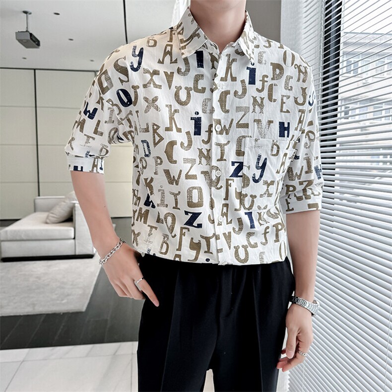 2025春季新款衬衫 男士轻奢印花七分袖衬衫打底上衣901-C41P58图片