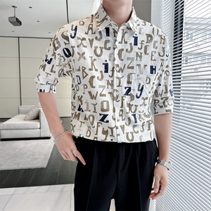 2025春季新款衬衫 男士轻奢印花七分袖衬衫打底上衣901-C41P58图片