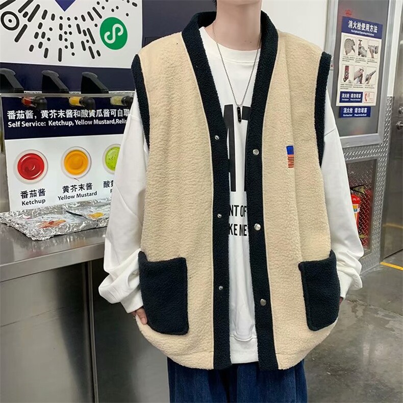 2023秋冬季新款日系羊羔绒马甲外套男休闲百搭V领无袖W1541-P40,男装背心/马甲,星座512-2