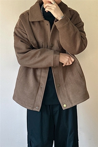 现货%羊毛-高品质呢料外套宽松毛呢大衣夹克-A131-105图片