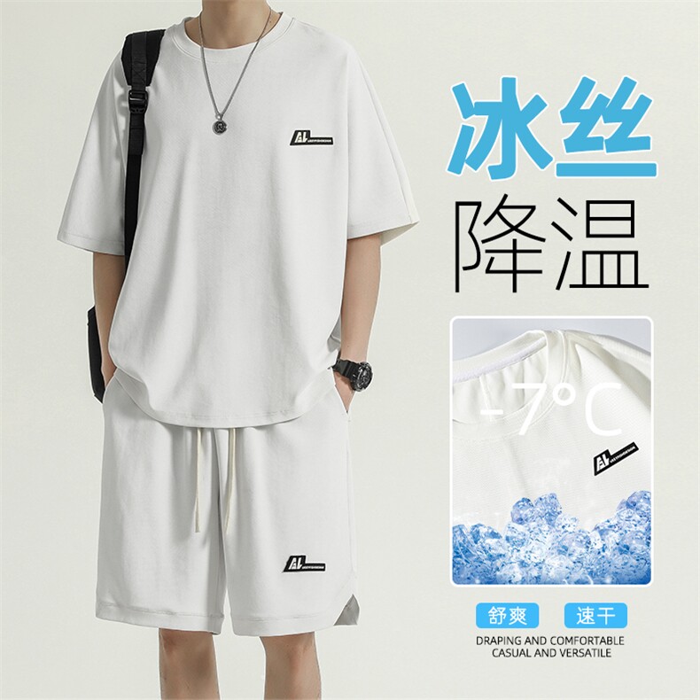 运动套装夏季跑步冰丝短袖夏装薄款透气宽松休闲TZ11-特批-70图片