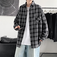 格子长袖衬衫男设计感小众复古港味宽松衬衣百搭外套C01，男装衬衫，星座1116A-1（原606A）