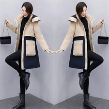 2020冬季新款时尚休闲撞色连帽系带收腰舒适保暖羽绒棉棉衣，女装棉衣/棉服，艾尚靓装