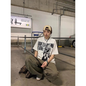 美式复古人像印花短袖男夏季欧美潮牌重磅t恤cleanfit宽松七分袖图片