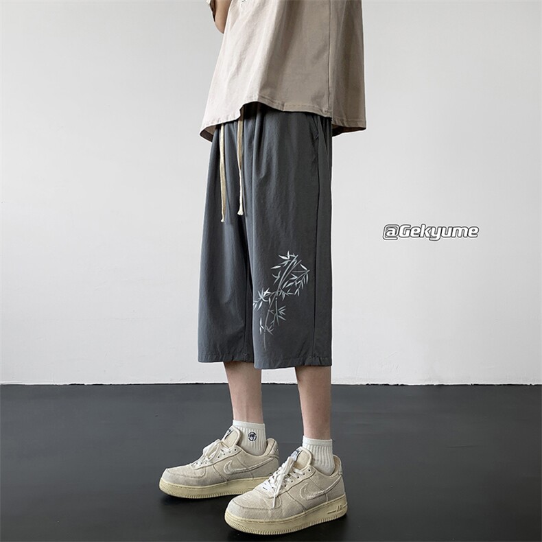 冰丝七分裤男大码速干短裤男五分裤 黑地板风格 QK72393-P25图片