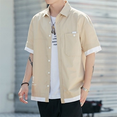 100%棉2021夏装新款大码拼接短袖衬衫男中袖五分袖衬衫8856，男装衬衫，电商D240-242