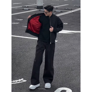 W10545-P60 网图现货 美式双色拼接夹克棒球服外套红内 高品质图片