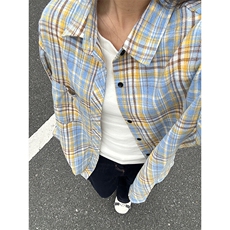 特批23!YK86045-TP2330%棉70%聚酯纤维春季长袖格子衬衫，男装衬衫，电商A086-1