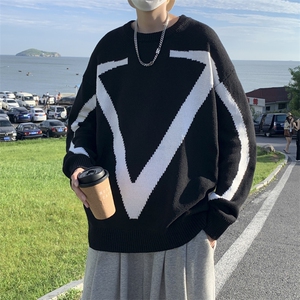 慵懒风拼色毛衣秋冬韩版男士针织衫bf潮流宽松情侣上衣 M601-P40图片