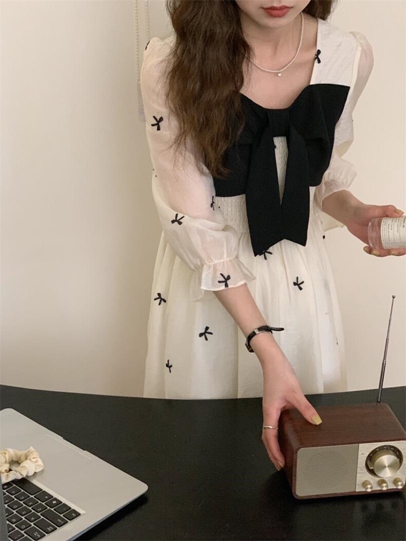 蝴蝶结打揽连衣裙，女装连衣裙，佳其