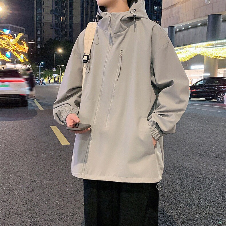 秋季新款二开宽松夹克男纯色冲锋衣外套DSA157B-JK7834-P68图片