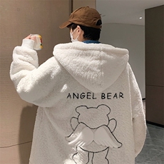 冬季新款宽松小飞熊刺绣羊羔毛棉服连帽棉袄棉衣A071-1009-P120，男装棉衣，电商A071