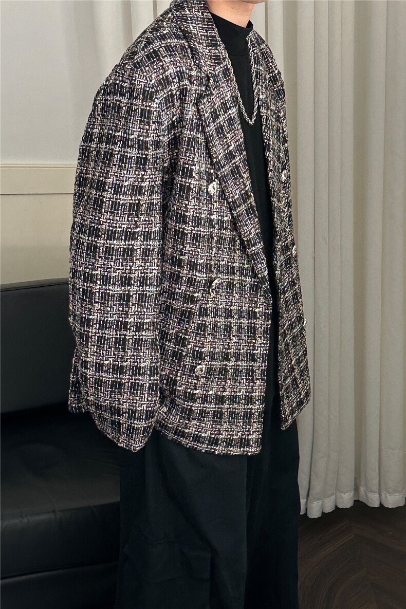 秋冬休闲小香风西装外套男潮格纹呢子西服A351-AX2506-P125,男装西服套装,电商A351