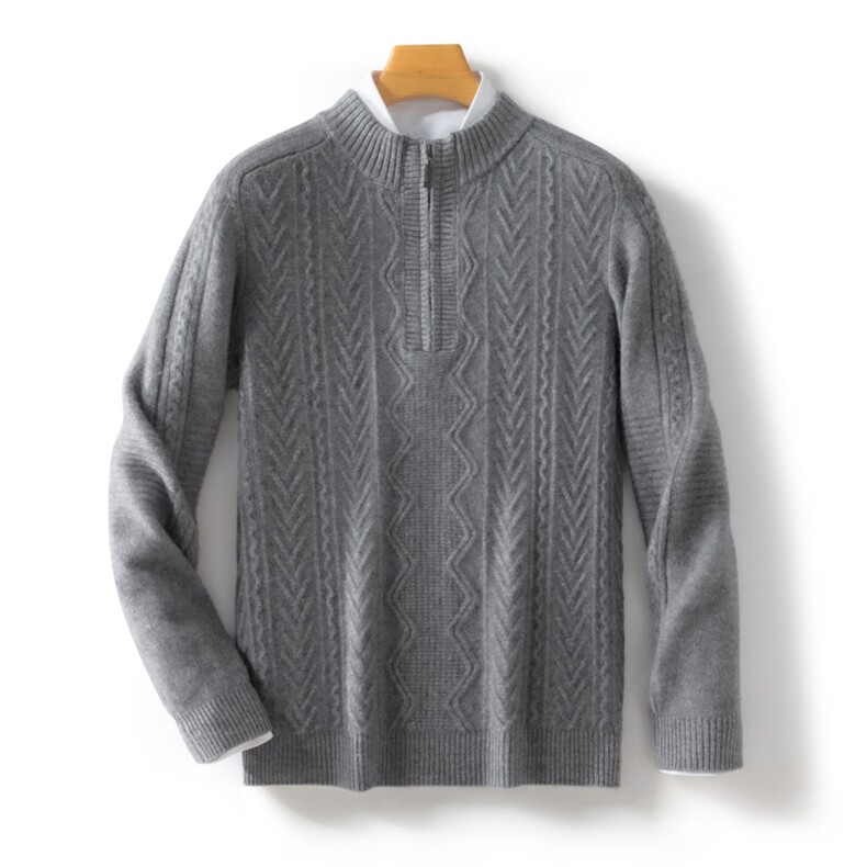 2024年秋冬季澳洲羊毛加厚重工花型半拉链羊毛衫，男装羊毛衫，忠诺羊绒