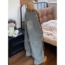 带腰带刺绣设计感牛仔裤男女秋冬季宽松直筒休闲长裤WA66-P55，男装牛仔裤，星座1008