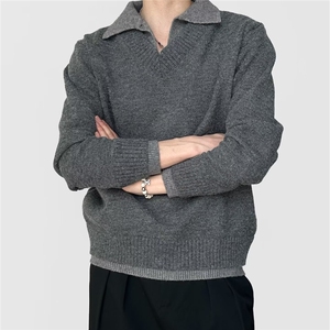 学院风刺绣POLO领毛衣男女秋季潮牌情侣宽松针织上衣MY049