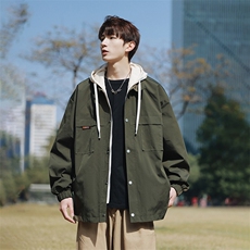 wassuphappy美式假两件外套男秋冬季潮流工装休闲夹克宽松上衣服，男装夹克，星座1204-3