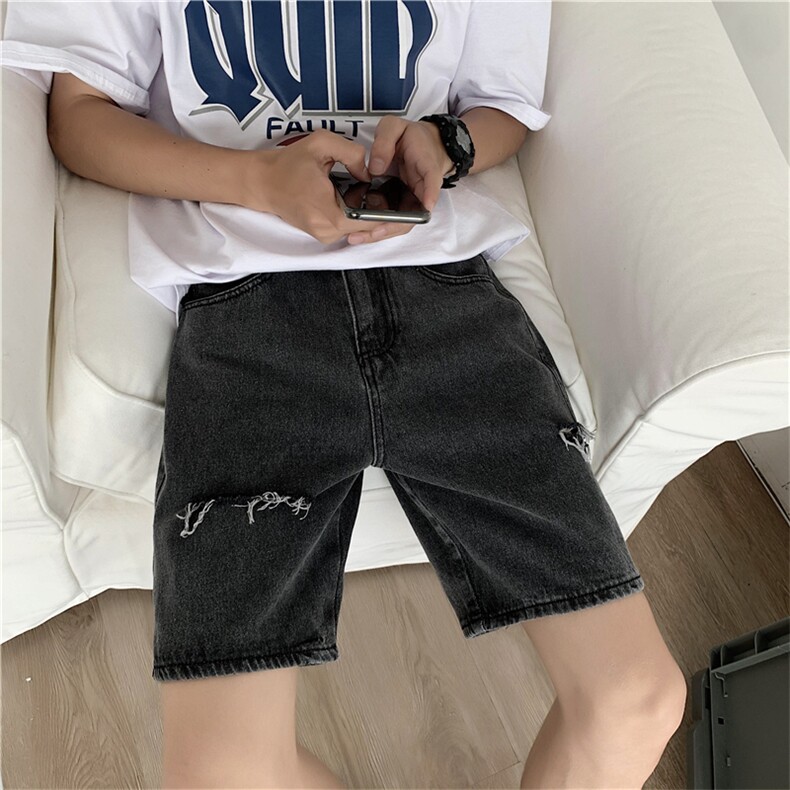 现货破洞牛仔短裤男五分裤夏季潮牌宽松直筒休闲裤韩版DK661-P35,男装牛仔裤,星座1008