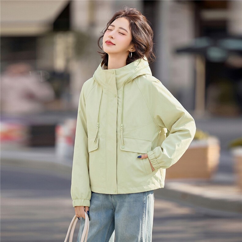 小个子短外套女2026年春季女士户外冲锋衣拉链短款连帽,女装短外套,悦祺