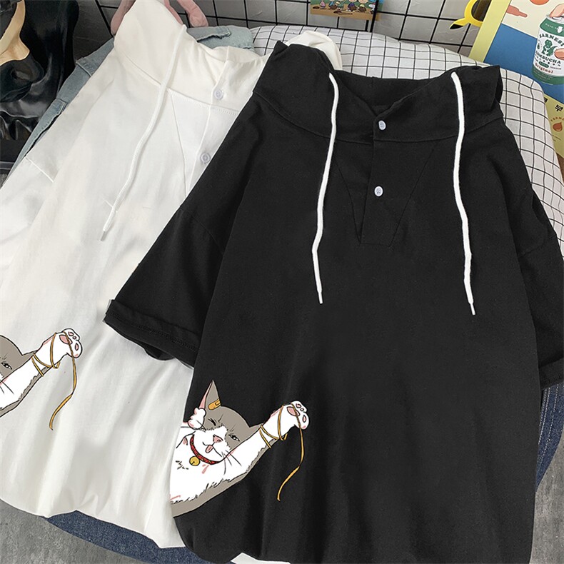 LD54013-P45连帽短袖t恤男大码胖子带帽五分袖中袖,男装T恤,电商A040