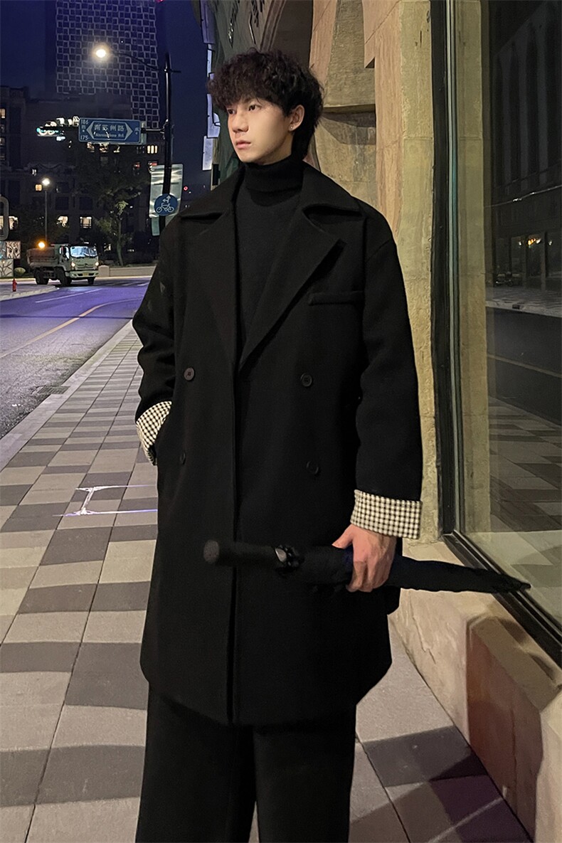 秋冬毛呢大衣男潮重磅休闲风衣宽松中长外套MN00731/P100加棉P110,男装风衣,电商B316