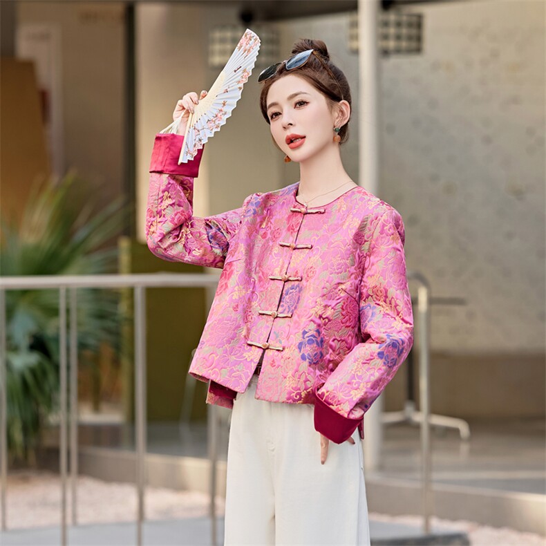 （10月将出羽绒服版，敬请关注）新中式短款圆领提花春秋季外套女,女装短外套,水衣源
