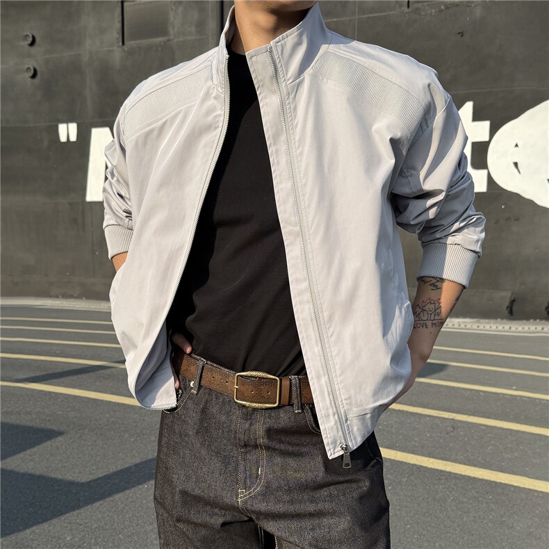 JK008硬汉风春装拼接工装立领开衫夹克聚酯纤维(M-5XL)TP35,男装夹克,电商A088
