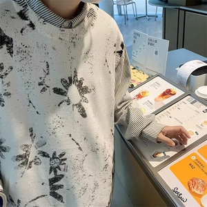 秋季新款复古印花小众毛衣背心马甲男休闲无袖针织衫MZ008-P39图片