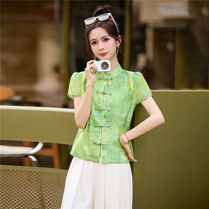 气质复古开衫2026夏季新款新中式人丝提花盘扣飞套装裤图片