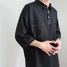 港风高街翻领短袖polo衫男ins夏季宽松文艺范T恤C188/P30，男装Polo衫，星座506