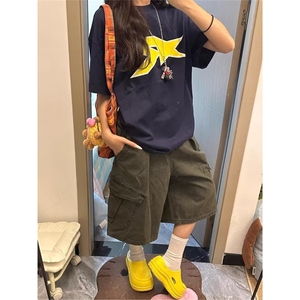 流行休闲七分裤新款原宿慵懒气质百搭ins无品牌日系潮流时尚简约,早上好女生阔腿裤穿搭图片图片