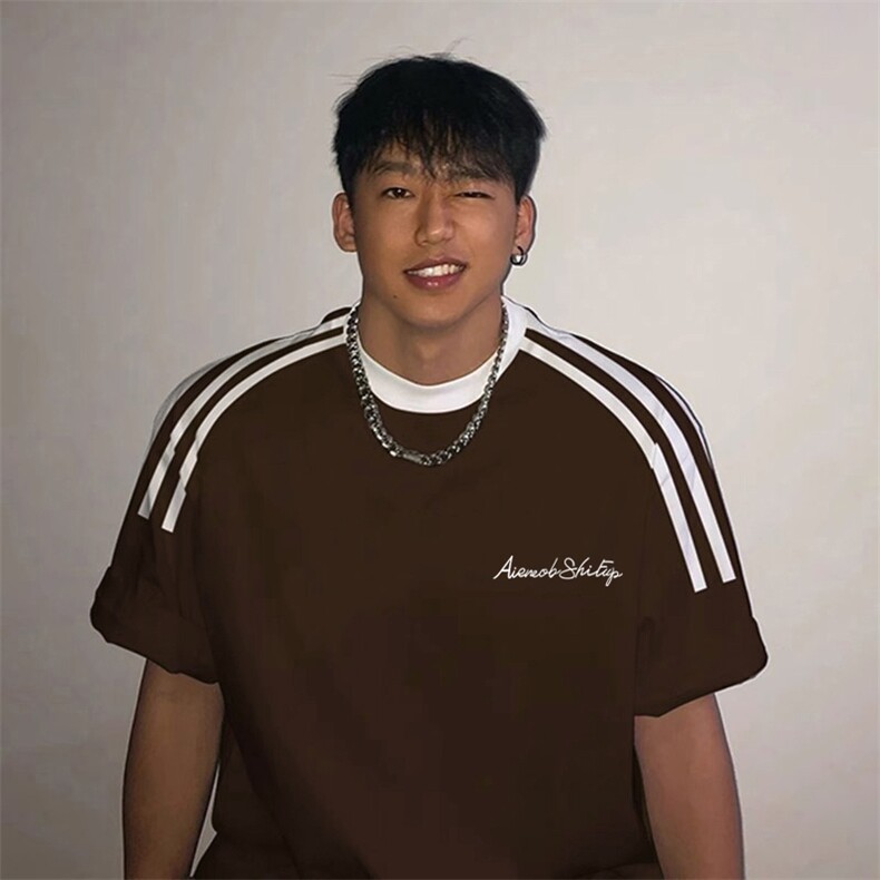 夏季美式高街重磅纯棉三条杠织带撞色男女短袖T恤ZD379-特P30,男装T恤,电商A486